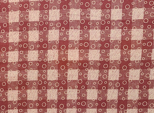EOB - Staples by Marcia McCloskey for Clothworks - Red and Tan Check Fabric / Bubbles Print