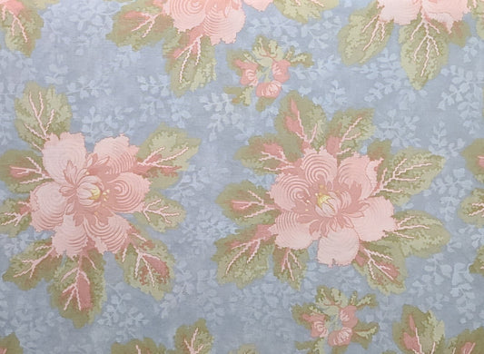 Robyn Pandolph by Moda - Light and Pale Gray/Blue Fabric / Large Light and Pale Coral Flower Print