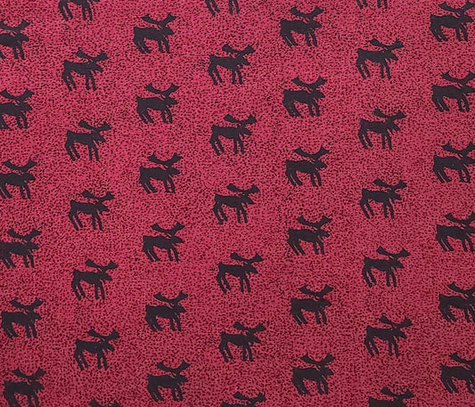 EOB - Dark Red Fabric with Black Fleck Background / Black Moose Silhouette - Selvage to Selvage Print