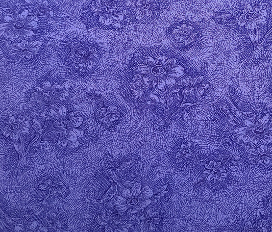 Purple Fabric / Dark Purple Allover Flower Print - Selvage to Selvage Print