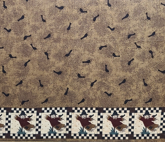 EOB - Mumms the Word by Debbie Mumm for SSI - Black Birds on Brown Tonal Fabric / Scarecrow Block Single Border (~ 2-1/4" wide)