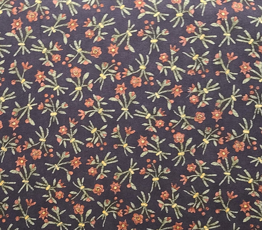Lancaster County by Kathy Schmitz for Moda - Dark Brown Fabric / Rust, Olive, Gold Flower Print