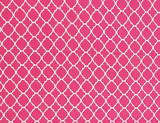 Bright Pink Fabric With White Lattice-Shaped Outline