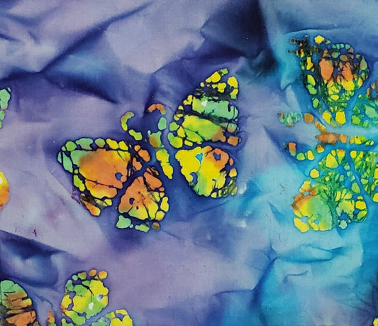 BATIK - Purple / Bright Turquoise / Orange / Yellow / Green Butterfly Print Fabric