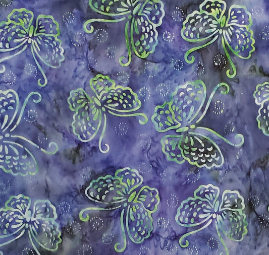 BATIK - Blue & Green Fabric / Green Butterfly and Swirl Pattern