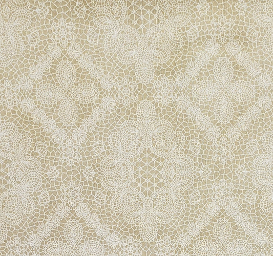 EOB - Elizabeth Screen Print D#EDJ-6718 - Tan Fabric with White Lace Print