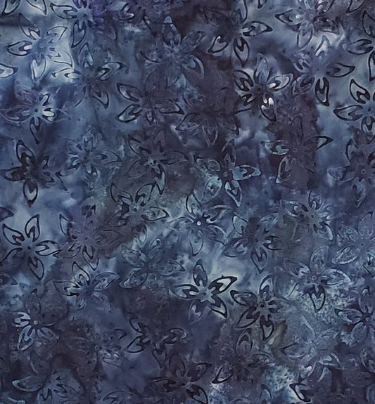 EOB - BATIK - Navy Blue Tonal Fabric with Flower Print