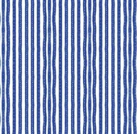 America The Beautiful by Heatherlee Chan for Clothworks - Stitched Stripes - Blue - White Fabric / Blue 'Stitiched' Stripe