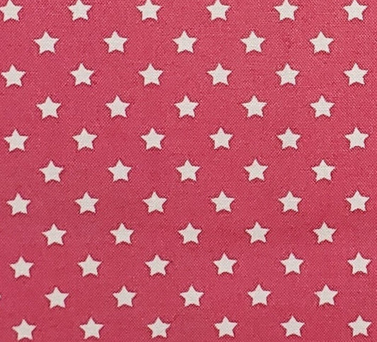 1411 Polka Dot Stars The Henley Studio Makower UK - Dark Pink Fabric with White Stars