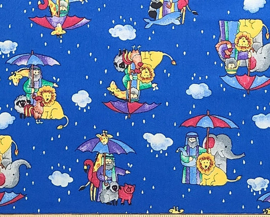 EOB - Fabric Traditions 1997 - Medium Blue Fabric / Primary Colored Cartoon-Style (Juvenile) Noah's Ark Print
