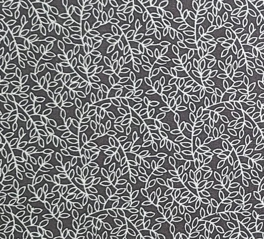 Black 108" WIDE Fabric / Silver Gray Leaf Vine Print - 3 YARD PIECE - Designed in Hudson Ohio Exclusively for JoAnn Fabric and Craft Stores