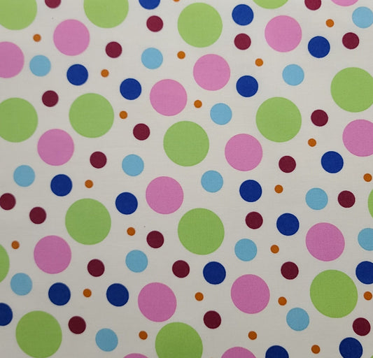 2010 Brother Sister Design Studio B27-KWYDI-P13 - Cream Fabric / Bright Green, Pink, Blue and Burgundy Various Sized Dots