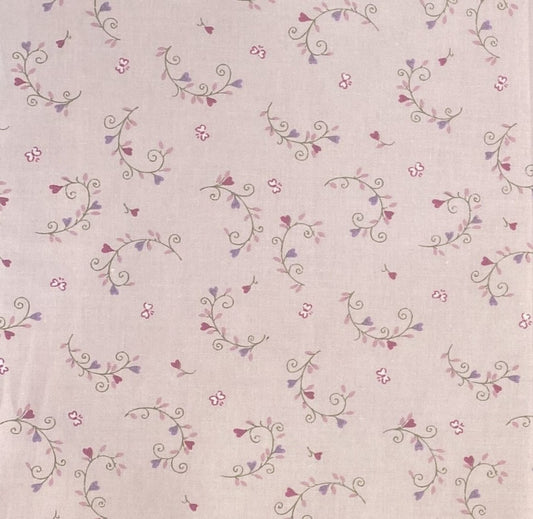 EOB - Light Pink Fabric / Dark Pink and Periwinkle Heart "Flower" / Light Pink Leaves / Green Vines