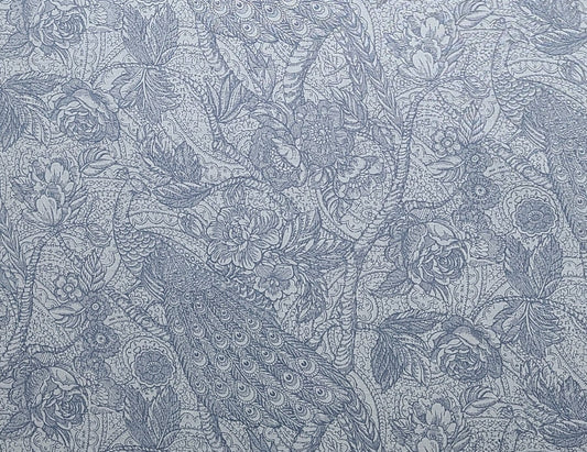 108" WIDE Quilt Back Prints - Jinny Beyer for RJR Fashion Fabrics - Light Blue Tone-on-Tone Peacock and Flower Print