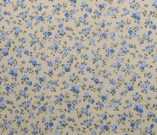 EOB - Yellow Fabric / Slate Blue Flower Vine Print - Selvage to Selvage Print