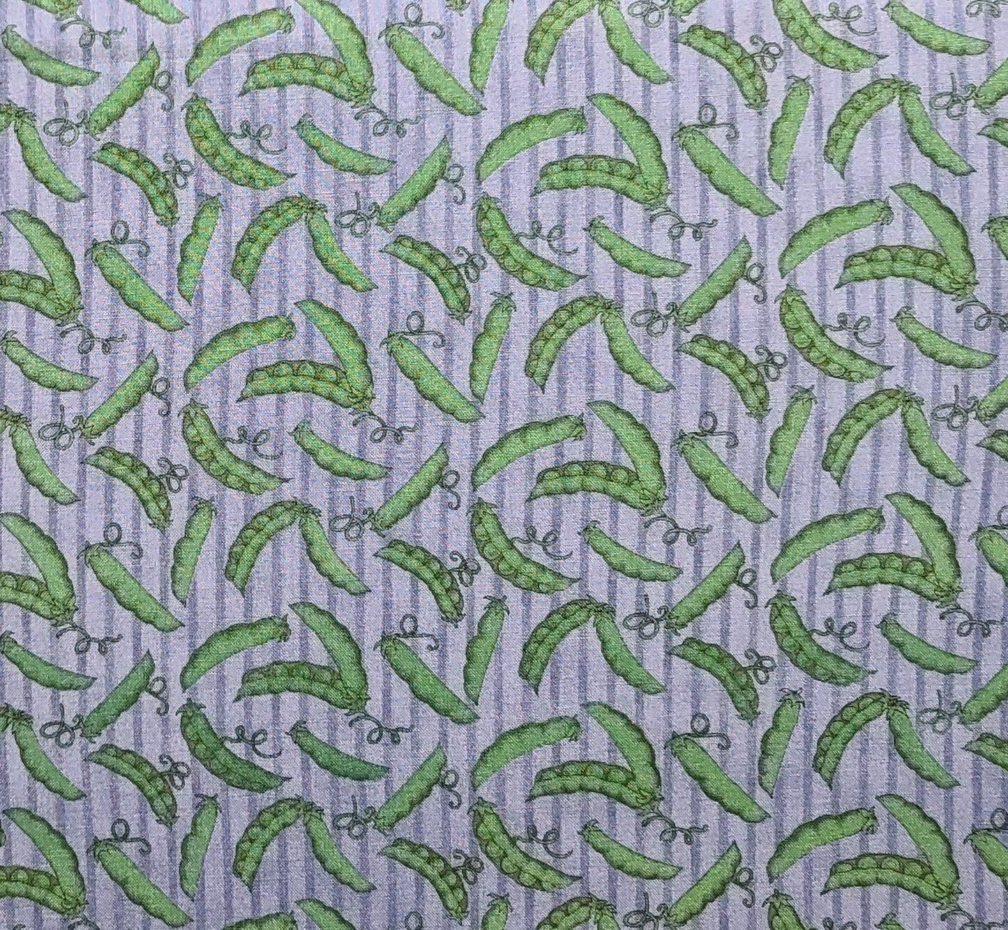 EOB - Mumms the Word by Debbie Mumm for SSI - Blue Tonal Vertical Stripe (Parallel to Selvage) Fabric - Green Peas and Peapod Print