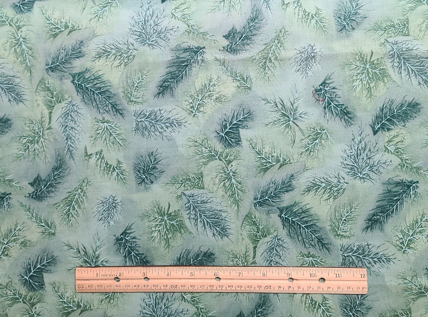 Material Resources Leaves by Julie Golimowski Newport Quilt for Clothworks - Green Tonal, Blue/Green, Green Tossed Leaf Print Fabric