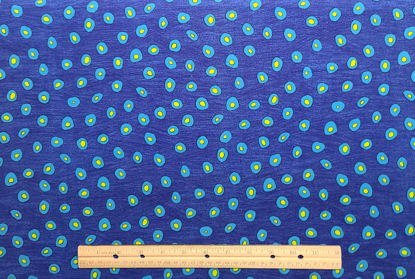 Jan Mullen for Marcus Brothers Textiles Inc - Blue Brushstroke Fabric / Bright Blue, Bright Green Circle Print