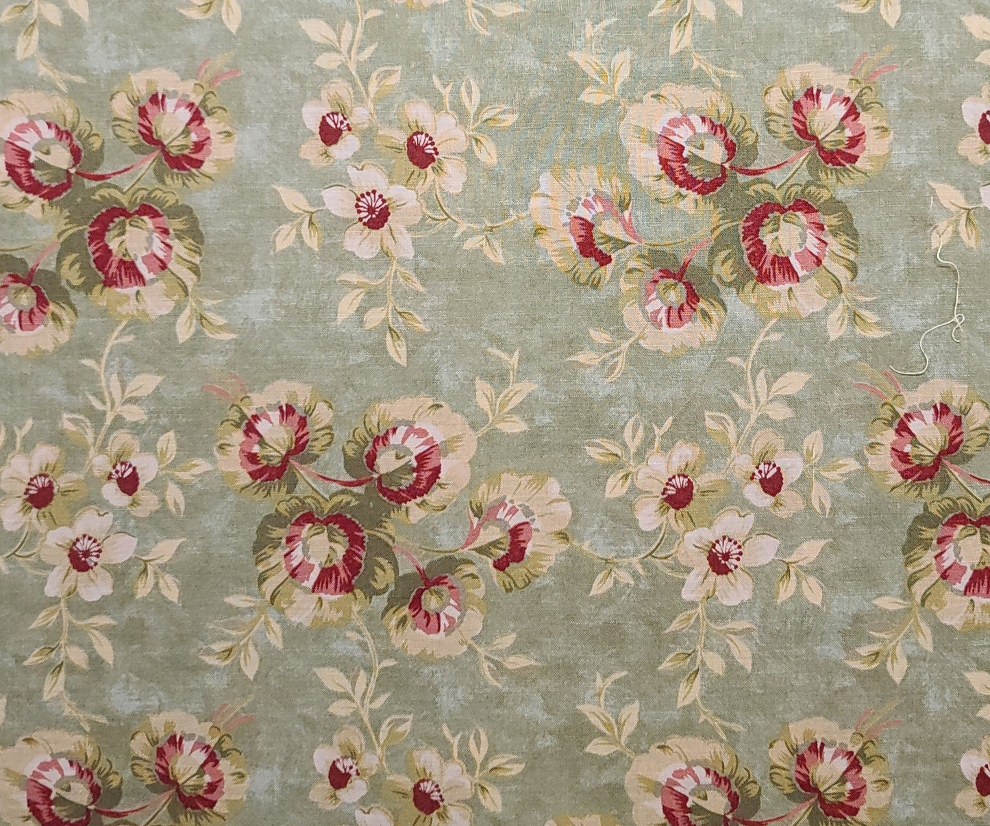 Moda by Robyn Pandolph - Olive Tonal Fabric / Dark Red, Pink, Gold Flower Print