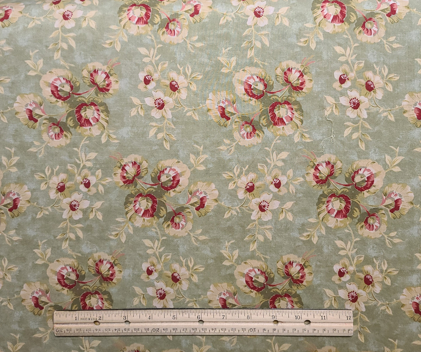 Moda by Robyn Pandolph - Olive Tonal Fabric / Dark Red, Pink, Gold Flower Print