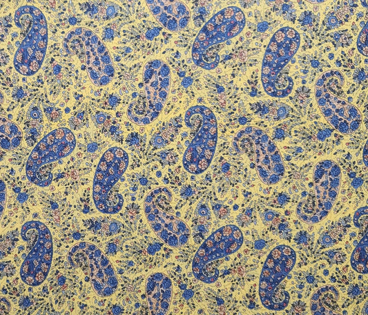 Hoffman International Fabrics - Yellow Fabric / Slate Blue, Pink Paisley and Flower Print