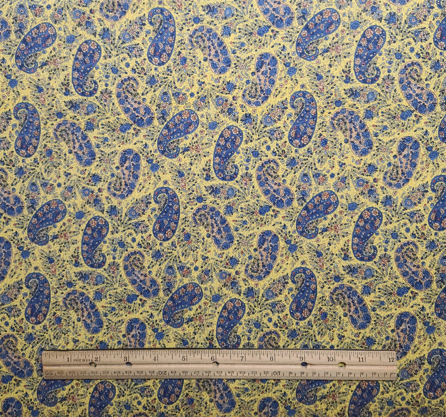 Hoffman International Fabrics - Yellow Fabric / Slate Blue, Pink Paisley and Flower Print