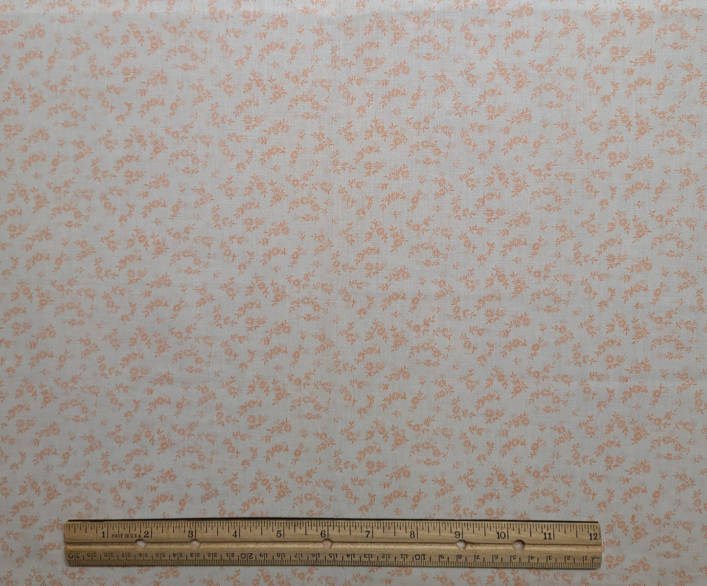 EOB - White Fabric / Coral Ditsy Flower Print - Selvage to Selvage Print