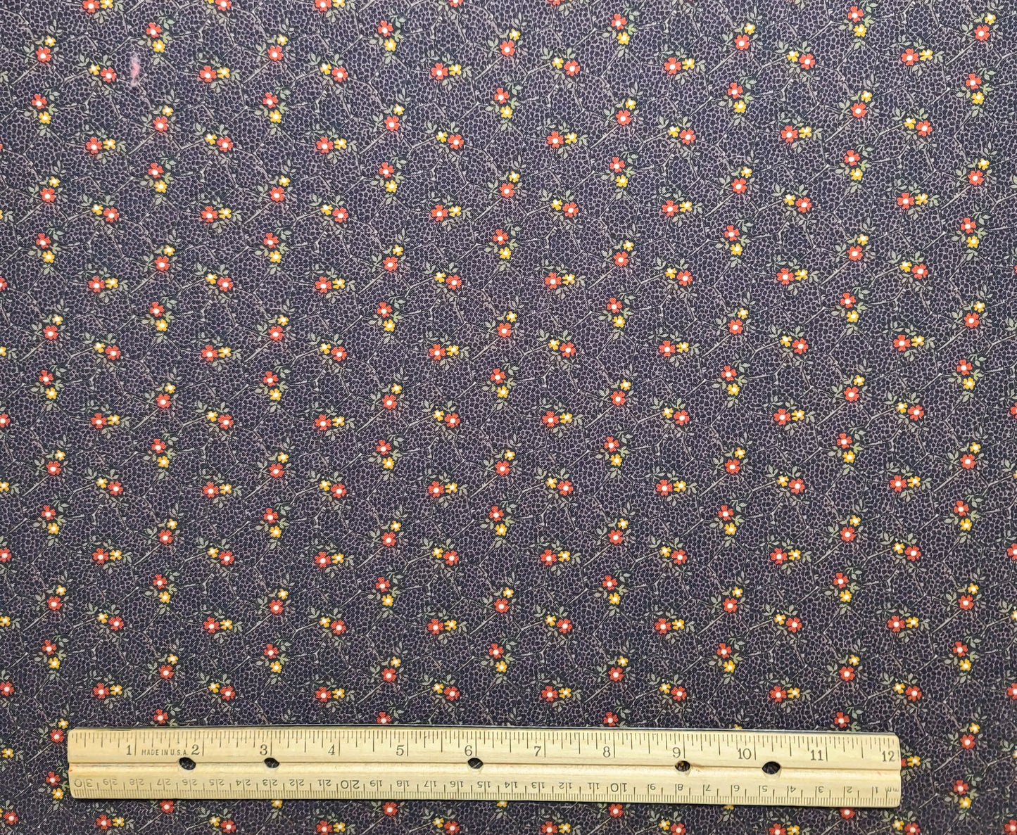 Dark Brown Tonal Fabric / Dark Red and Gold Flower Print