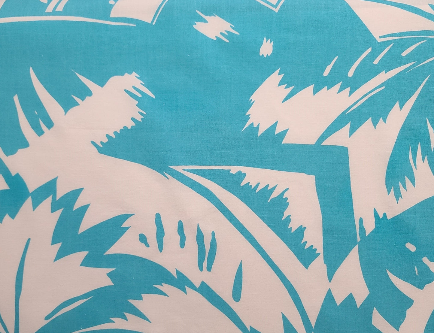 EOB - 58" WIDE - White and Turquoise Giant Tropical Print Fabric - Selvage to Selvage Print