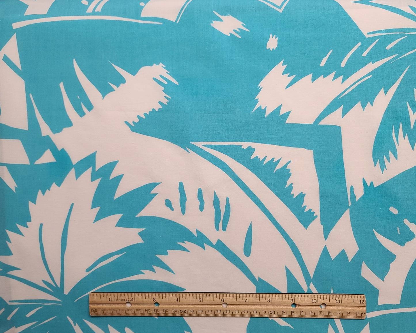 EOB - 58" WIDE - White and Turquoise Giant Tropical Print Fabric - Selvage to Selvage Print