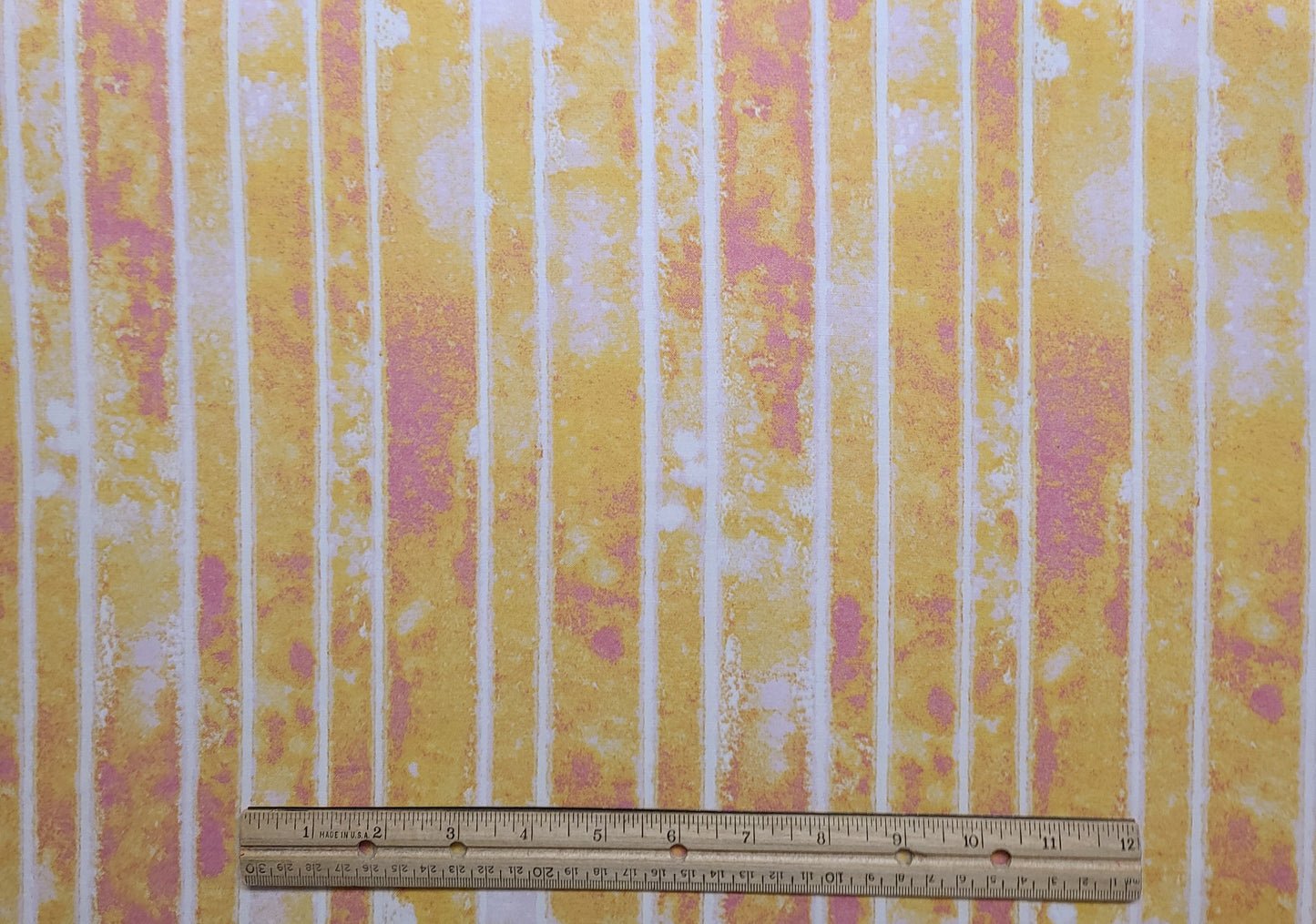 EOB - Benartex Style 4628 - Yellow, White, Pink Vertical Stripe (Parallel to Selvage) Fabric