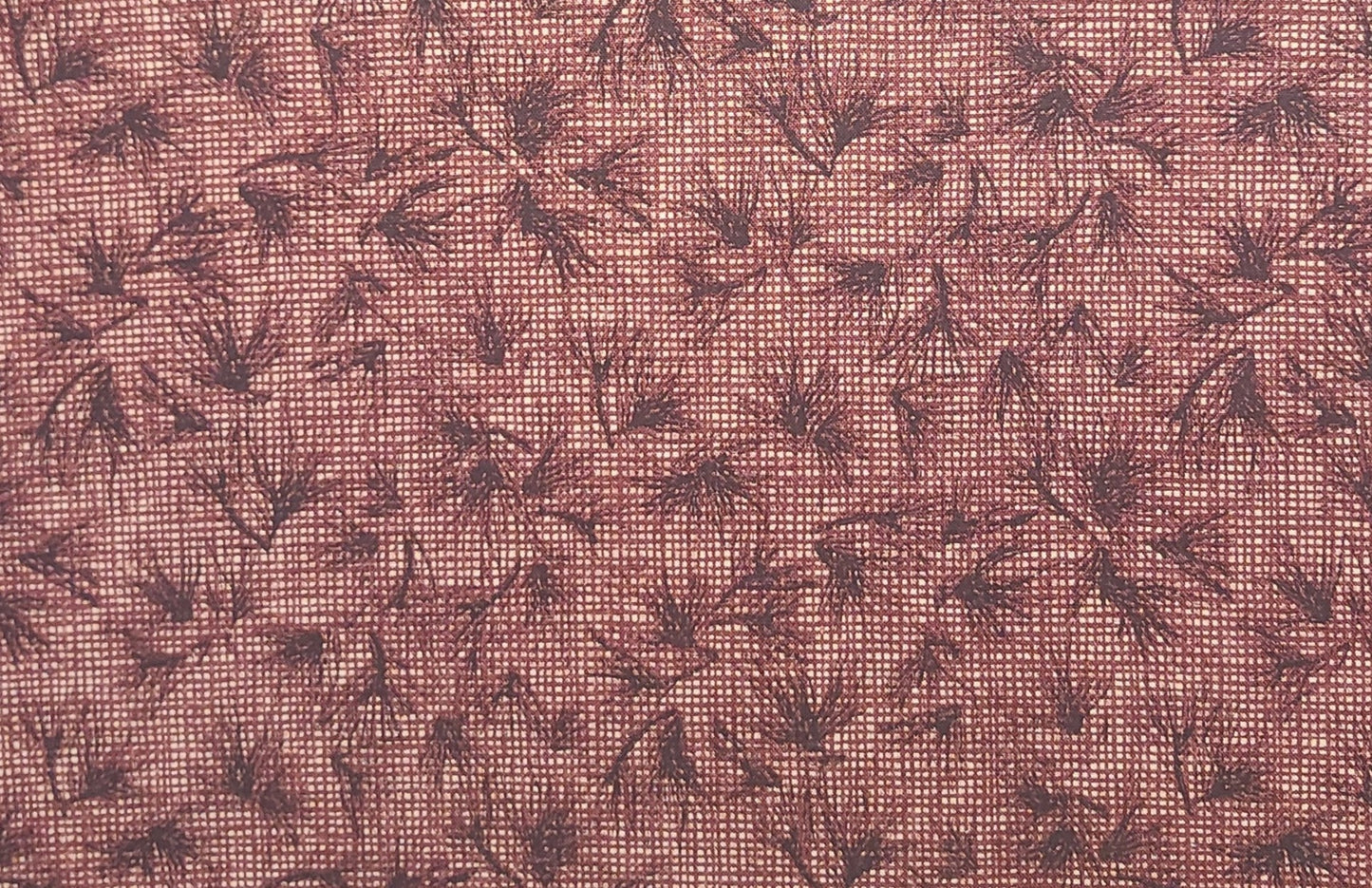 EOB - Moda by Holly Taylor - Barn Red and White Micro Plaid Fabric / Barn Red Flower, Leaf Print