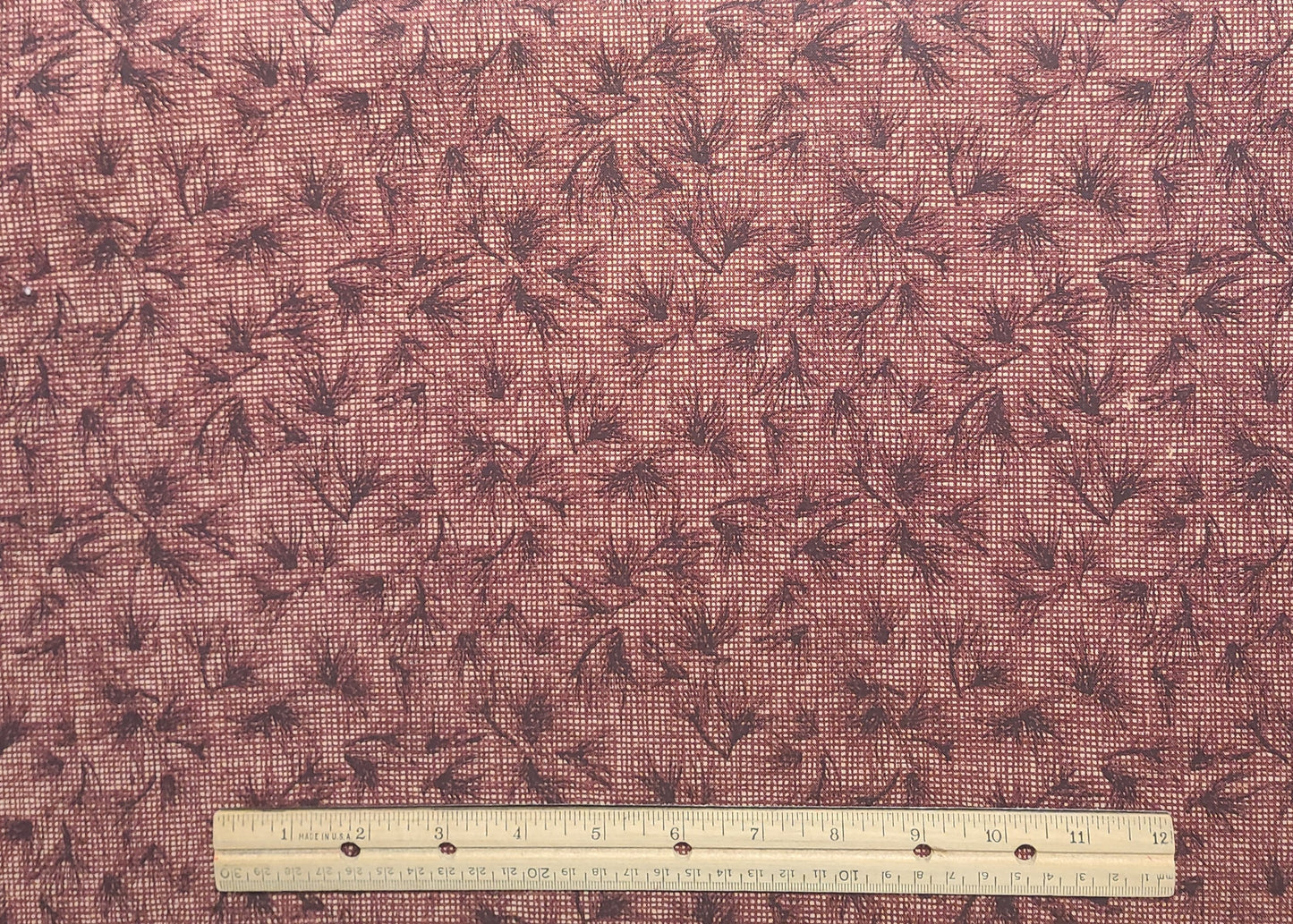 EOB - Moda by Holly Taylor - Barn Red and White Micro Plaid Fabric / Barn Red Flower, Leaf Print