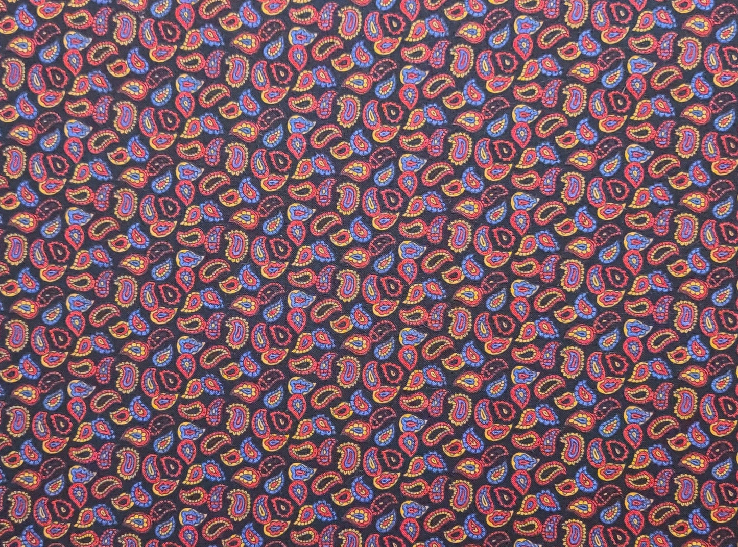 EOB - VIP Cranston Print Works - Black Fabric / Dark Red, Blue, Gold Paisley Print