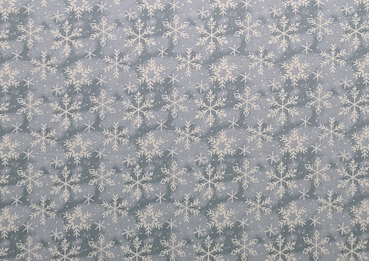 EOB - Keepsake Calico JoAnn Fabrics - Blue/Gray Tonal Fabric / White Snowflake Pattern