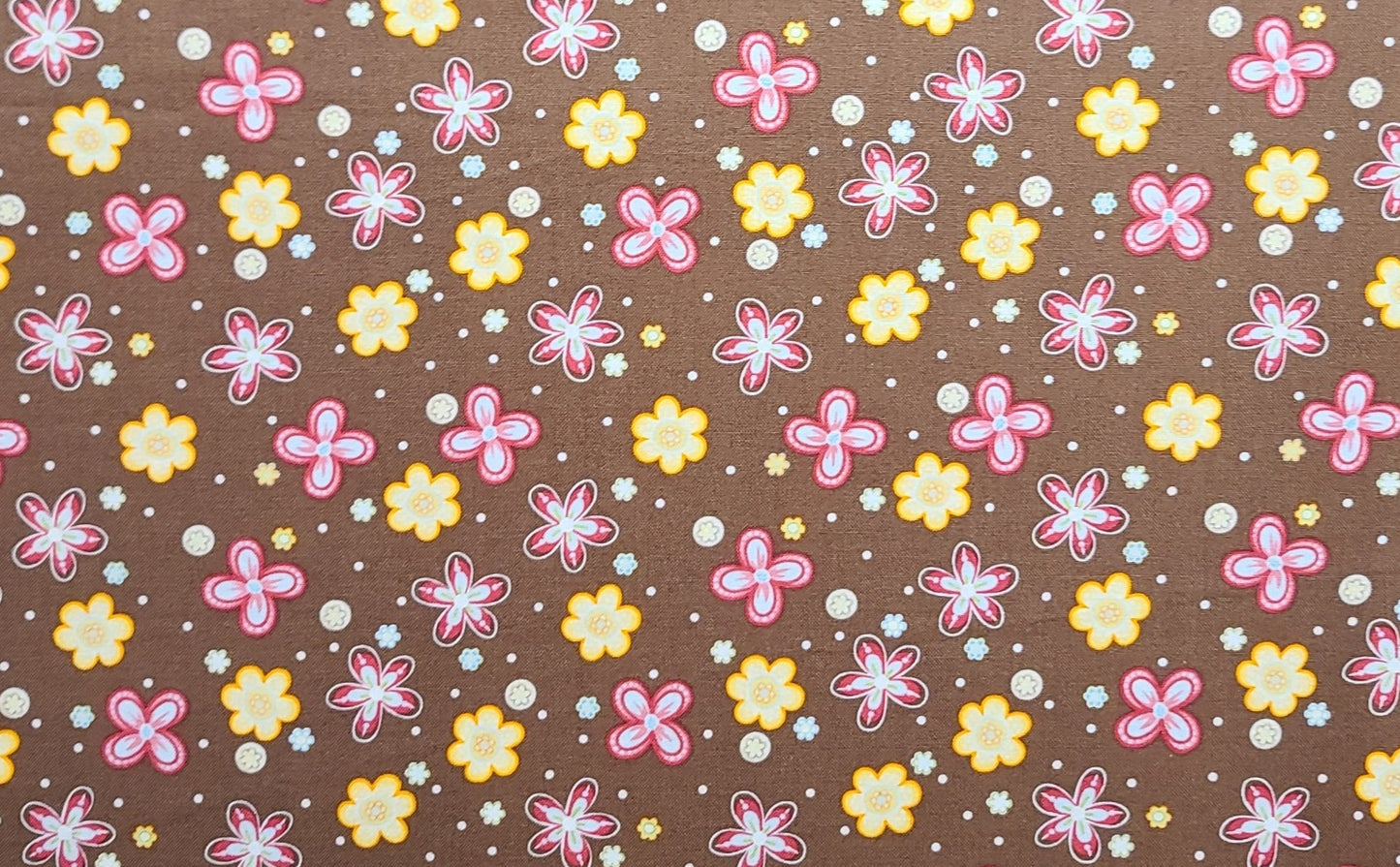 EOB - Brown Fabric / Pink, Yellow, White Flower Print