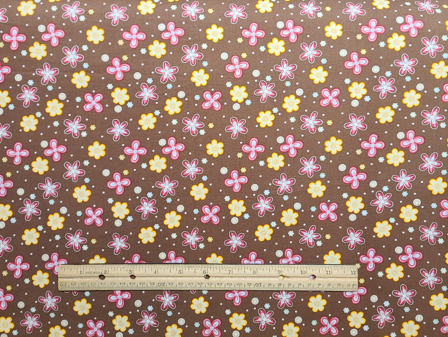 EOB - Brown Fabric / Pink, Yellow, White Flower Print