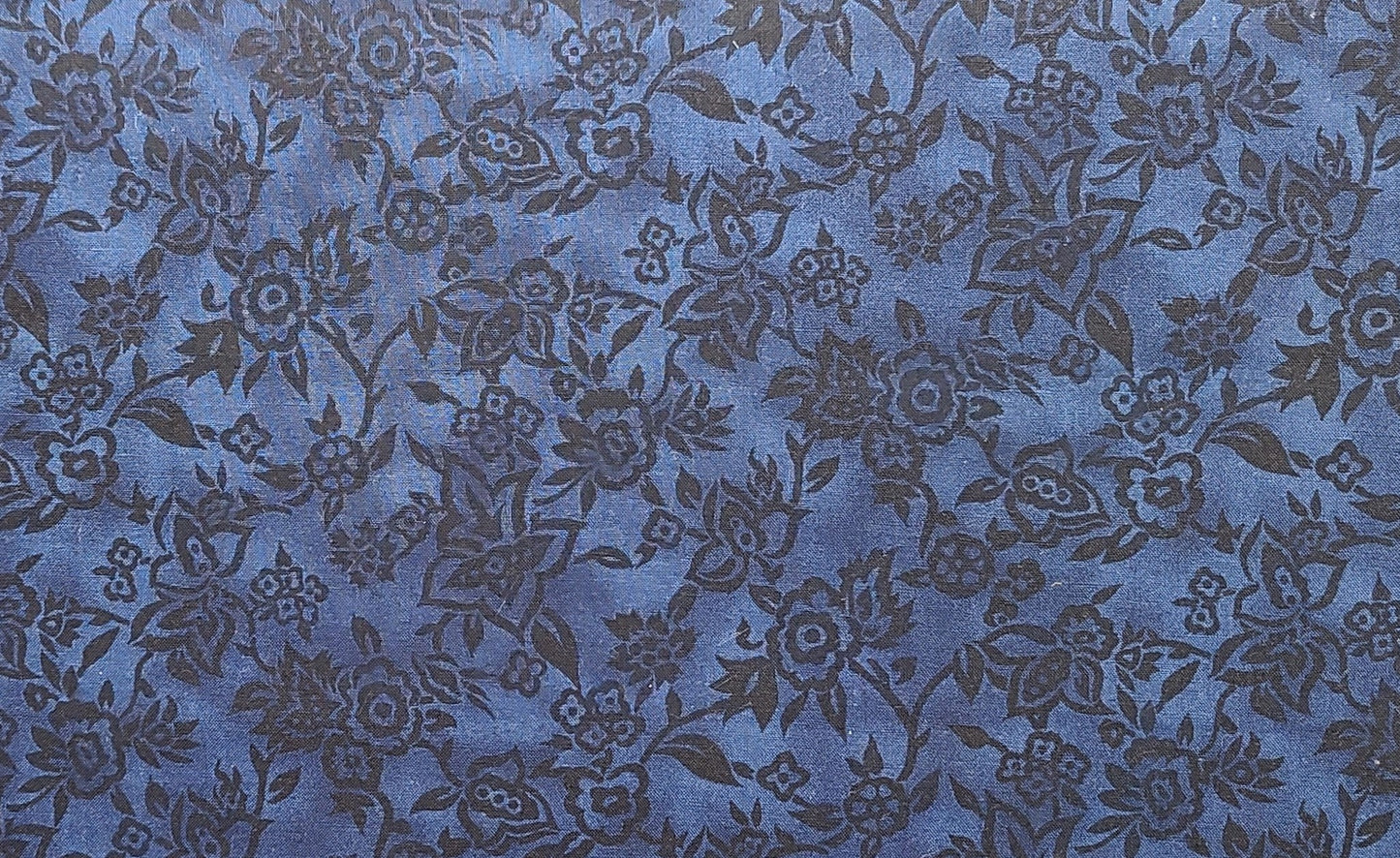 EOB - Benartex International Collection - Midnight Blue Tonal Fabric / Black Flower Pattern