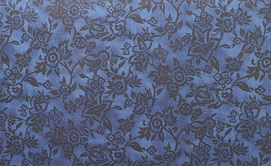 EOB - Benartex International Collection - Midnight Blue Tonal Fabric / Black Flower Pattern