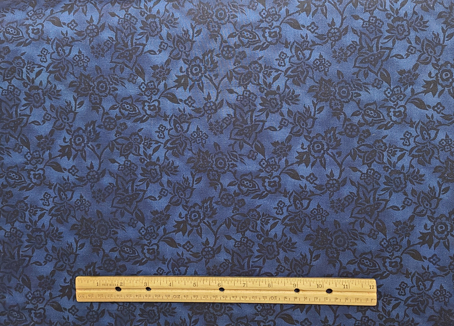 EOB - Benartex International Collection - Midnight Blue Tonal Fabric / Black Flower Pattern