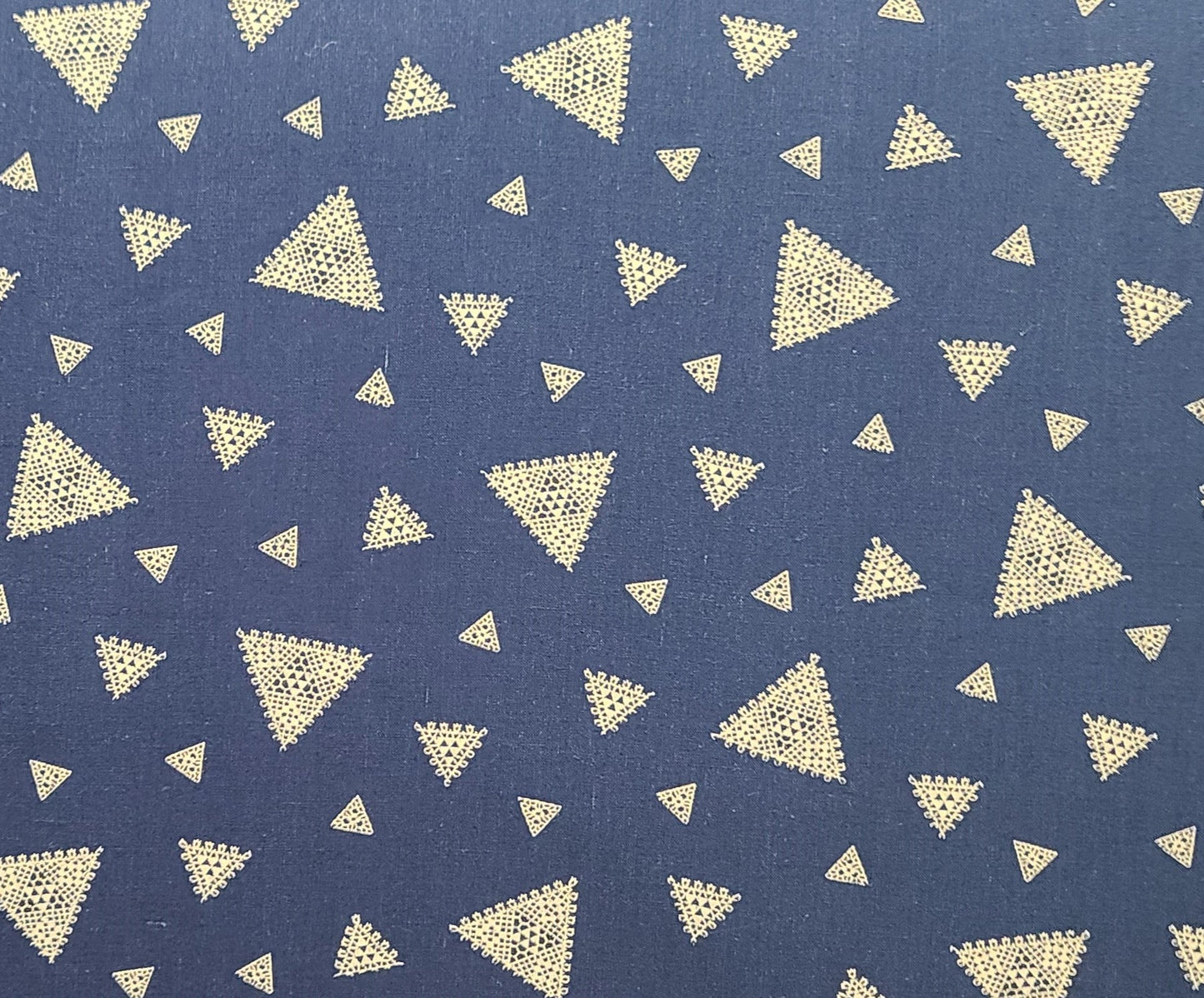 EOB - Dark Blue Fabric / Cream "Lace" Triangle Print - Selvage to Selvage Print