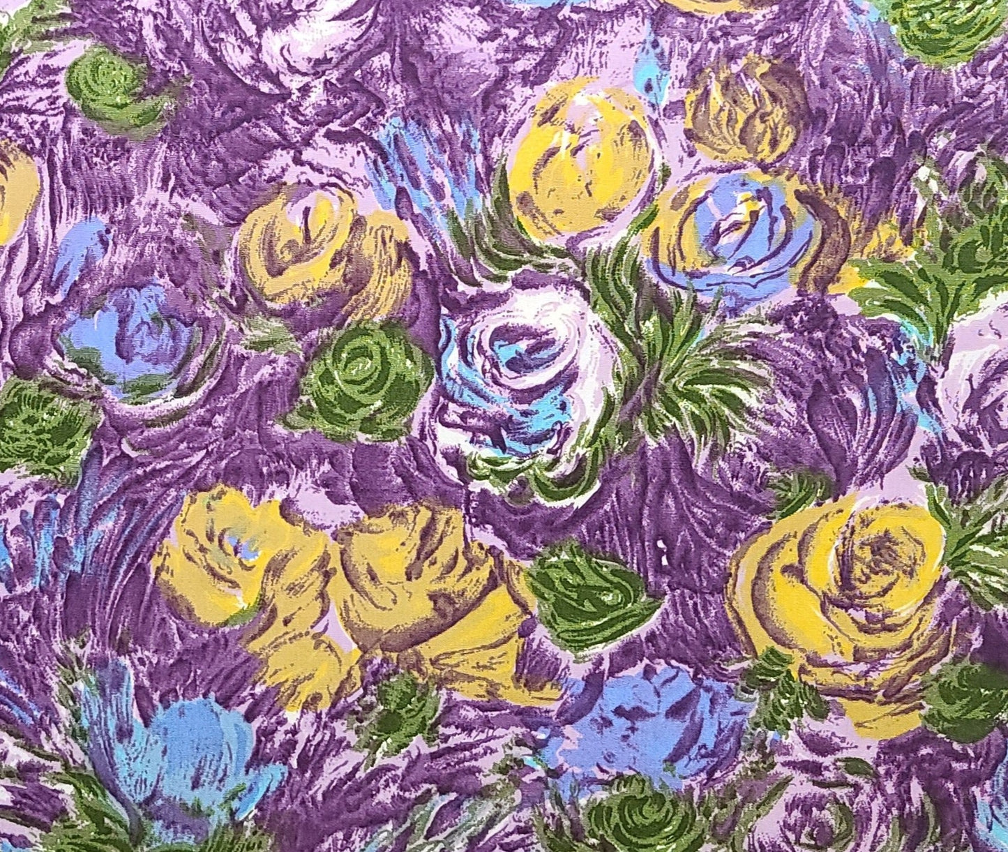 EOB - Vintage 36" WIDE Purple, Green, Gold, Blue Impressionist Style Flower Print Fabric