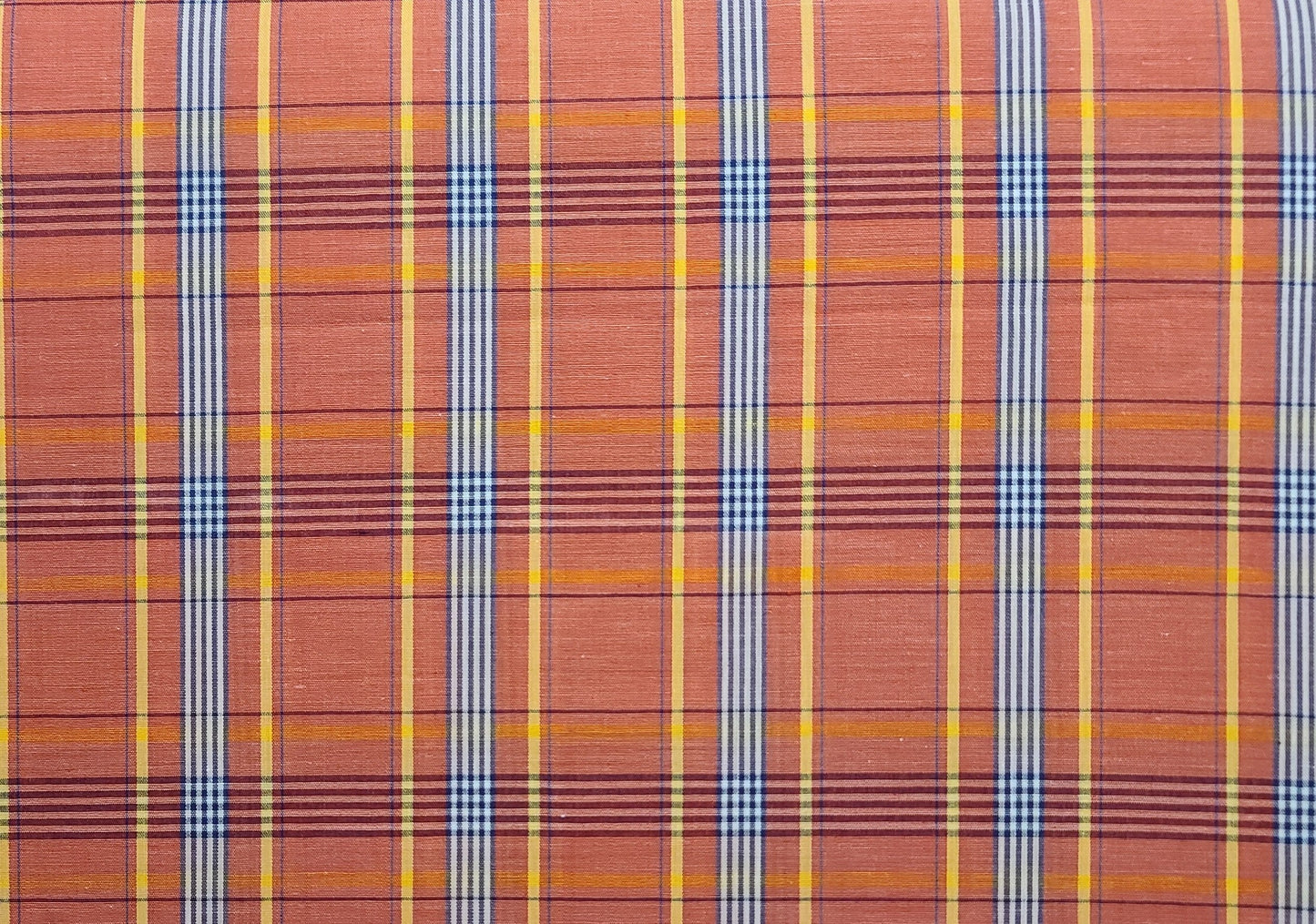 EOB - Vintage 45" WIDE Coral, Maroon, Blue, White, Gold Plaid Fabric