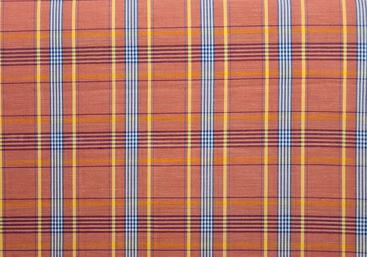 EOB - Vintage 45" WIDE Coral, Maroon, Blue, White, Gold Plaid Fabric