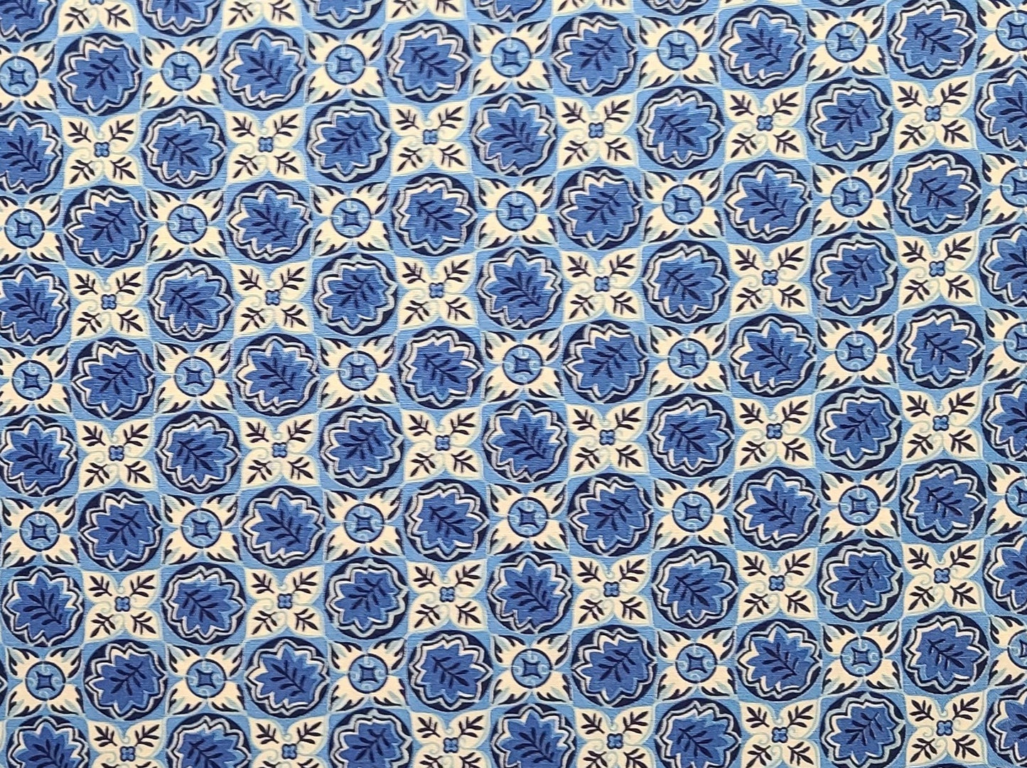 EOB - Vintage 34" WIDE Dark Blue, Medium Blue, White "Tile" Print Fabric