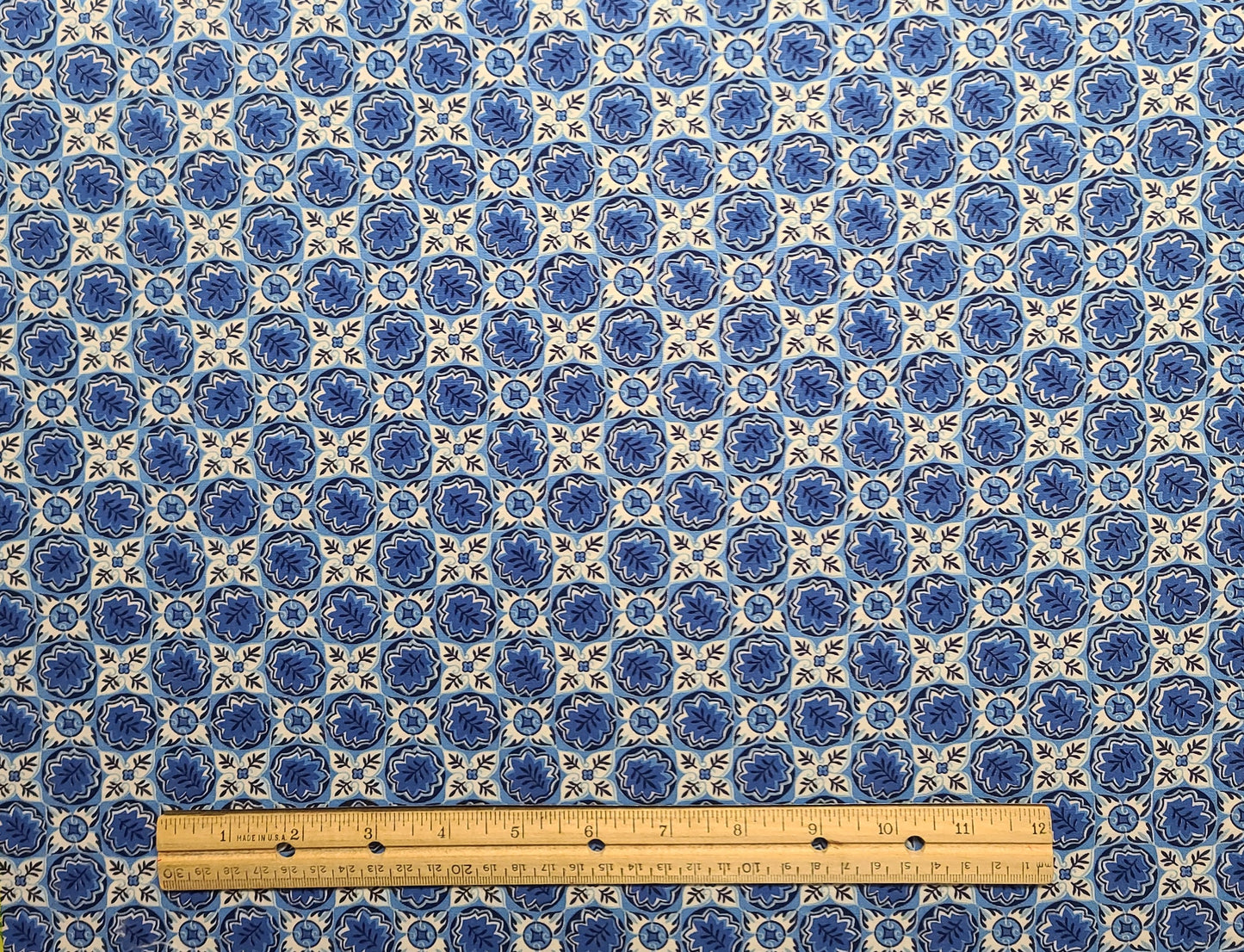 EOB - Vintage 34" WIDE Dark Blue, Medium Blue, White "Tile" Print Fabric