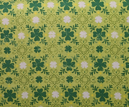 EOB - CX5381 Antique Clover JoAnn Fabrics - Light Green Fabric / Dark Green and White Clover Print