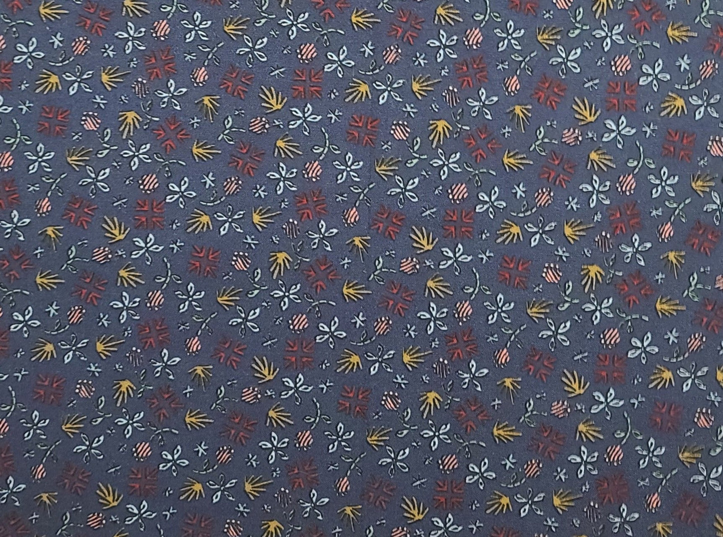 EOB - Dark Blue Fabric / Dark Red, Pink, Light Blue, Gold Flower Print