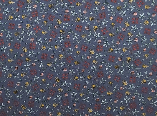 EOB - Dark Blue Fabric / Dark Red, Pink, Light Blue, Gold Flower Print