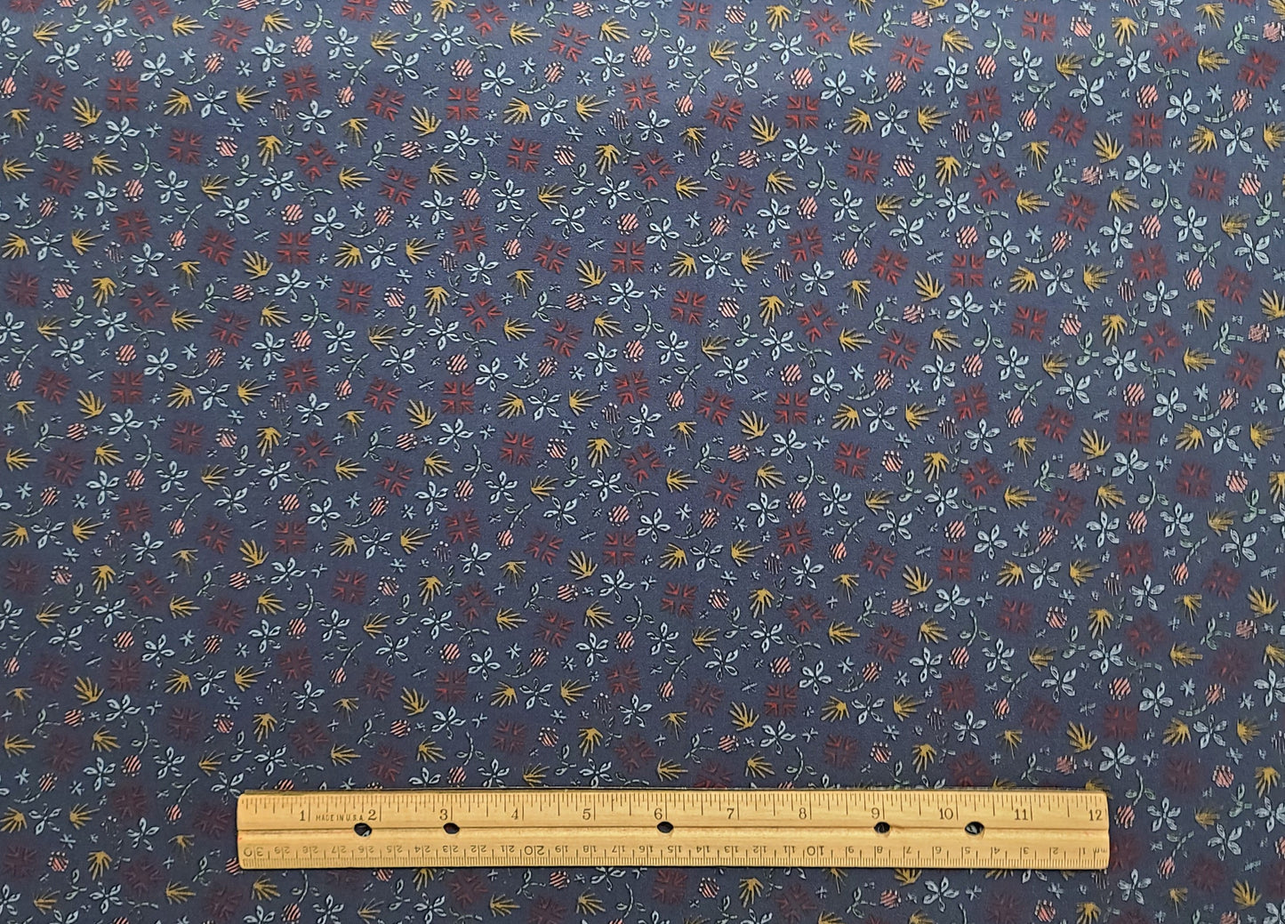 EOB - Dark Blue Fabric / Dark Red, Pink, Light Blue, Gold Flower Print